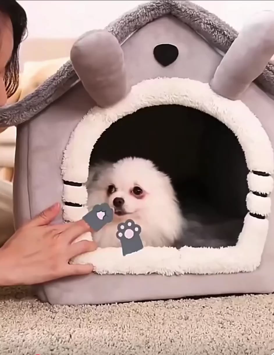 Maison Cozy WarmPaws™ – Lit & Tente Doux pour Chiens et Chats